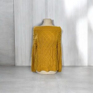 Eden In Love Cable Knit Woven Sweater Boat Neck Golden Yellow Size Medium Boho